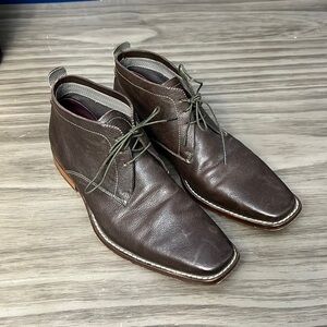 TED BAKER BROWN LEATHER LACE UP SQUARE TOE BOOTS 9